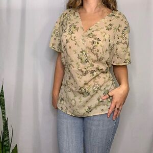Nine & Co. Floral Embroidered Women’s Beige Blouse Top